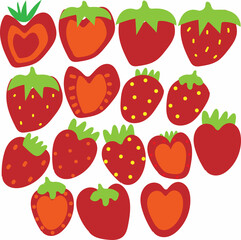 vector illustration set of hand drawn icons strawberry doodle different drawing abstract and sliced red pink soft pastel