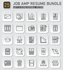 Job Application and Resume Elements Vector Icon Set for Employment Recruitment