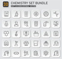Essential Chemistry Set Outline Icon Bundle, Scientific Lab Tools and Equipment