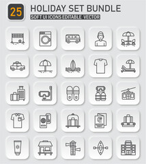 Holiday and Vacation Icons Set Bundle for Travel, Recreation, and Summer