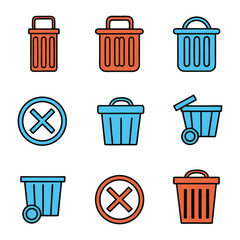 Minimalist Trash Can and Recycling Icon Set Vector.