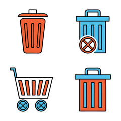 Minimalist Trash Can and Recycling Icon Set Vector.
