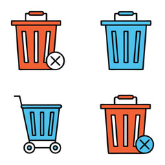 Minimalist Trash Can and Recycling Icon Set Vector.