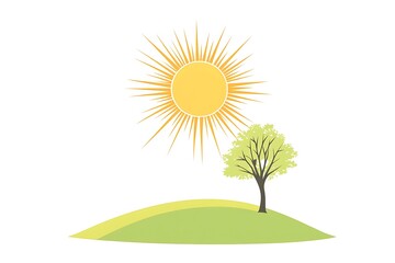 Sunny Landscape with Tree on a Hill