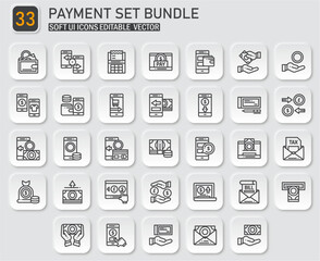 Collection of thirty-three soft user interface payment method vector icons bundle