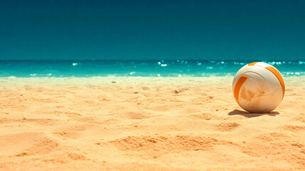 Obraz premium Beach Volleyball on Sandy Shore with Calm Ocean Background