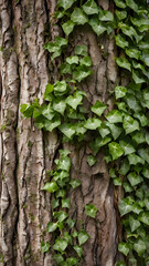 Nature's Embrace: An old tree trunk is adorned with lush, vibrant green ivy, creating a harmonious symphony of textures and hues.