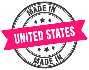 Made in United States round sign. Made in United States stamp.