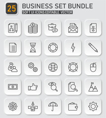 Complete set of twenty-five professional soft ui business icons for projects
