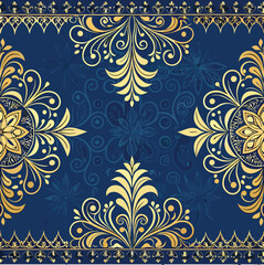 A Blue And Gold Ornate Background With Intricate Patterns Suitable For Festive Occasions In

