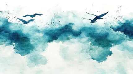 Watercolor Sky Birds Flight