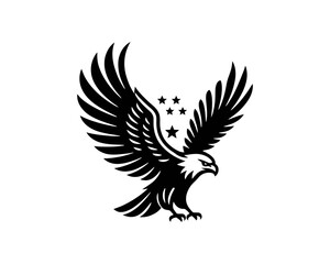 American Eagle Logo Design Icon. Silhouette Eagle Bird Vector Illustration. Black and White Eagle Bird Logo for T-Shirts and Branding.