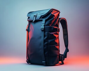 Stylish dark backpack, modern design, travel bag.