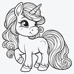 Cartoon unicorn outlined for coloring book isolated on a white background stock illustration