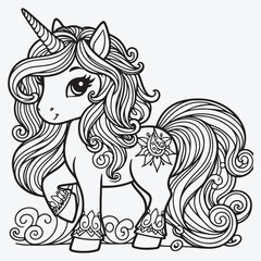 Cartoon unicorn outlined for coloring book isolated on a white background stock illustration