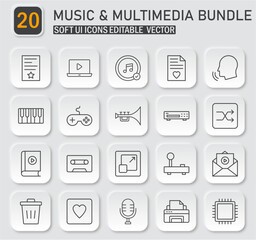 Versatile vector icon set for music and multimedia applications designs and projects