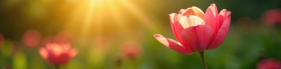 soft petals unfolding on a stem in the sunlight, blossom, light, greenery