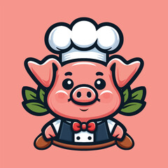 funny pig chef with a spoon and fork