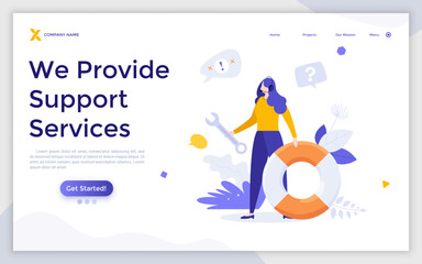 Flat Landing Page Template With Characters. Business Vector Illustration