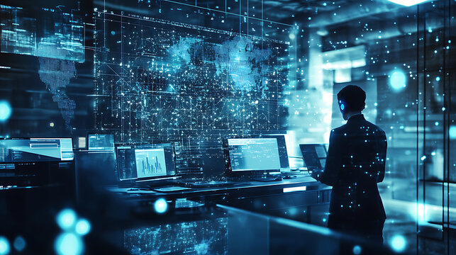 An AI powered system enhancing digital forensics by analyzing real time cybercrime patterns and security breaches, futuristic AI-driven digital crime investigation lab, Cybersecurity technology style