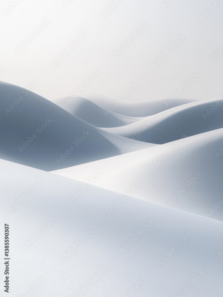 Fototapete snowy landscape with gentle curves and soft shadows creates a calming atmosphere in a minimalist set