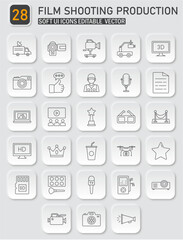 Comprehensive Film Shooting Production Icon Set with Soft UI Vector Design