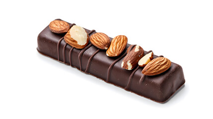 Dark chocolate bar with almonds, isolated on a white background