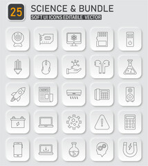 Science and Technology Neumorphism Outline Icons Set for Modern User Interface Design