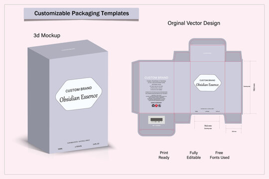 Box design Product box die cut with 3d mock up of luxury products for perfume.