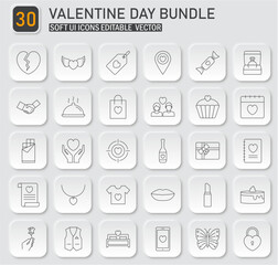 Delicate line art icons themed for valentines day offering a soft user interface