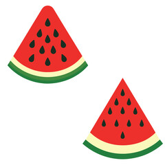 Bright and simple watermelon slice illustration showing red flesh, black seeds, and green rind layers in a modern flat style perfect for summer themes and food graphics