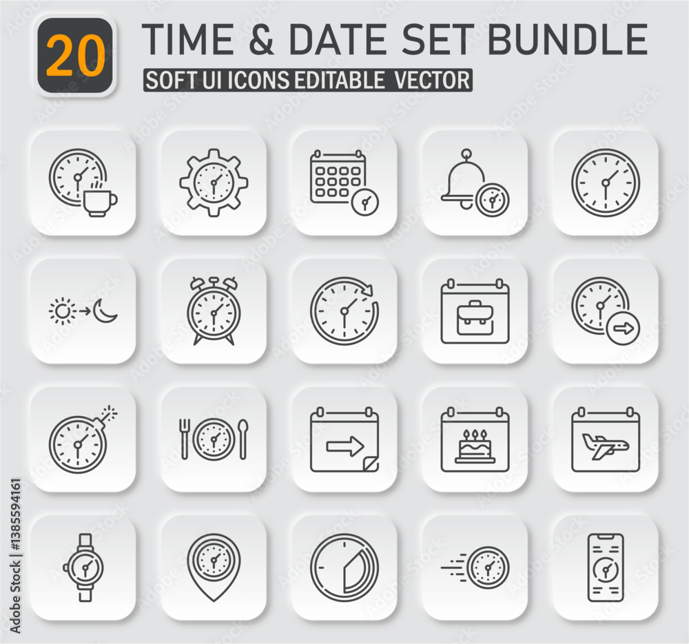 Poster comprehensive time and date icons collection for efficient scheduling design