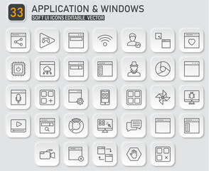 Soft UI Outline Icon Collection Depicting Application, Program and Windows Features