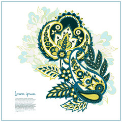 Paisley vector isolated pattern. Fantastic flower, leaves. Textile bohemian print. Batik painting. Vintage