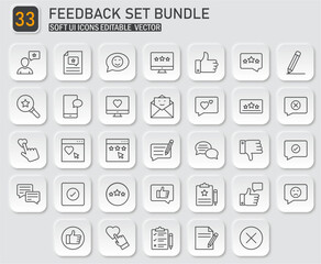 Collection of thirty-three minimalist style feedback and rating vector icons set bundle