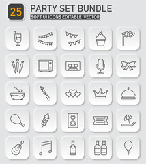 Celebration icon pack with festive and entertainment elements on soft background