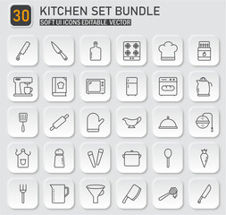 Versatile Kitchen Utensils and Appliances Icon Set in Soft UI Style Collection