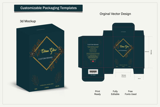 Box packaging die cut template design. 3d mock-up labels,icon,frames, for packaging,design of luxury products. for perfume, soap, wine, lotion.Made with golden foil.Isolated on background. vector 