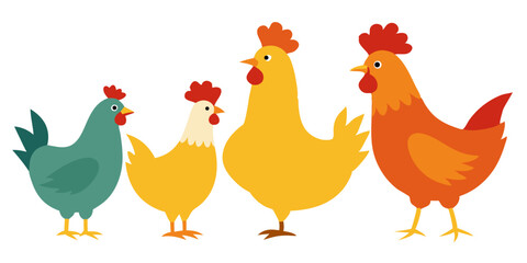 Various chickens isolated on transparent background