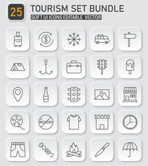 Travel and tourism icon set with soft ui design and editable vector format