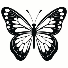Black and white butterfly tattoo design with floral elements and vintage pattern