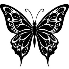 Black and White Butterfly Vector Illustration with Floral and Vintage Design