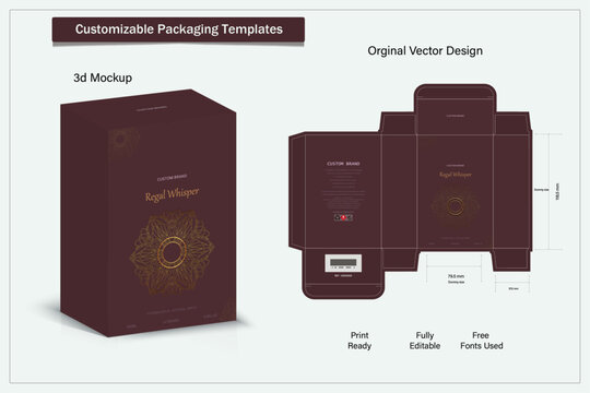 Box packaging die cut template design. 3d mock-up labels,icon,frames, for packaging,design of luxury products. for perfume, soap, wine, lotion.Made with golden foil.Isolated on background. vector 