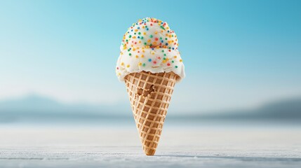 Double scoop ice cream cone, colorful sprinkles