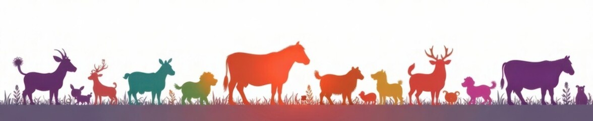Obraz premium Colorful farm animals silhouettes isolated on white, animals on white, farm animals