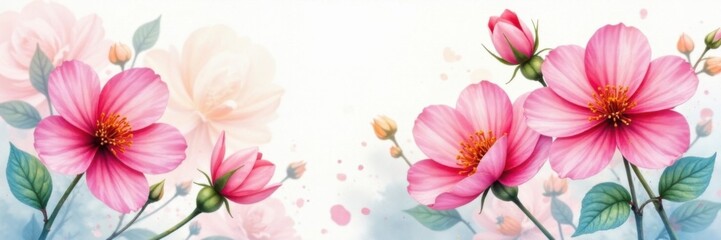 Watercolor blooms in delicate hues, soft petals unfurl, watercolor, art, flowers