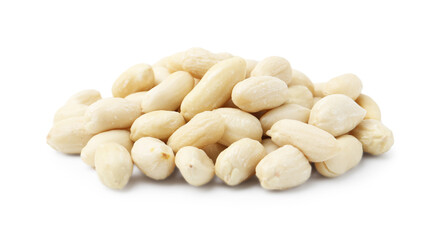 Pile of fresh peeled peanuts isolated on white