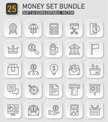Modern money and finance soft ui icon set bundle with editable vector graphics