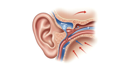 Detailed Anatomical Illustration of Eustachian Tube Function and Middle Ear Fluid Dynamics