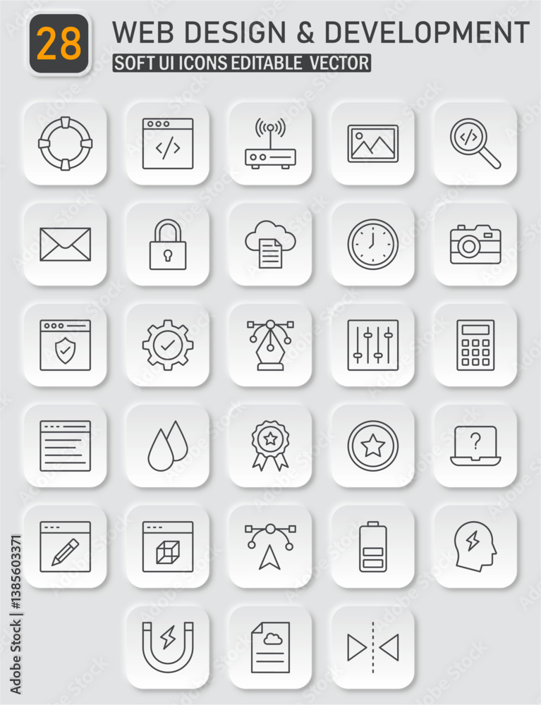 Poster sophisticated web design and development icon pack for user interface projects